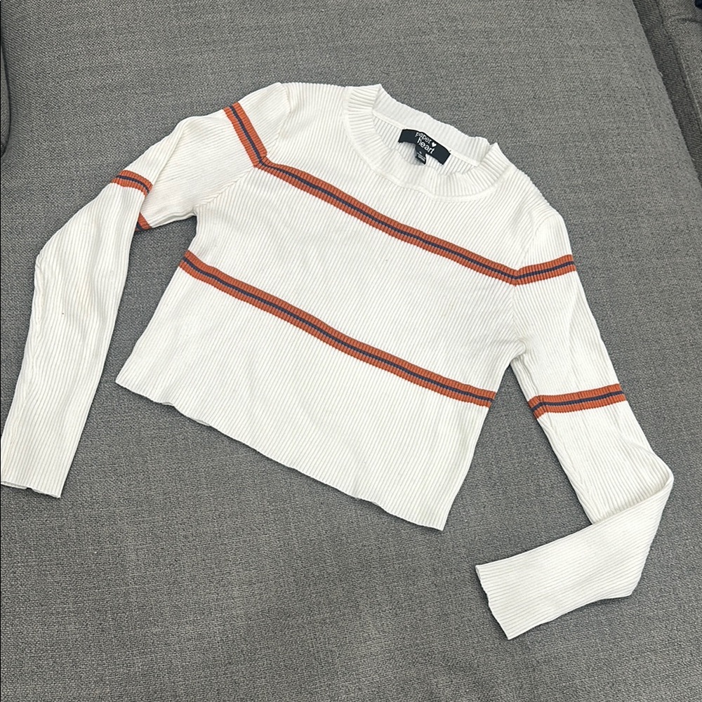 Forever 21 White and Orange Striped Sweater